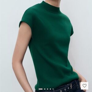 Mango Short Sleeve Fine Knit Sweater- Green NWT